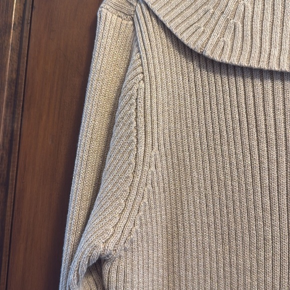 Calvin Klein Tan With Gold Metallic Cowl Neck Sweater - Picture 11 of 14